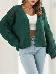 Solid Jacquard Long Sleeve Open Front Cardigan