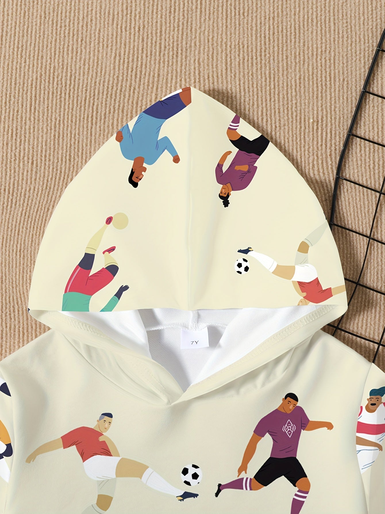 Football Player Print Kid's Hoodie Pullover Casual Hooded Long Sleeve Top