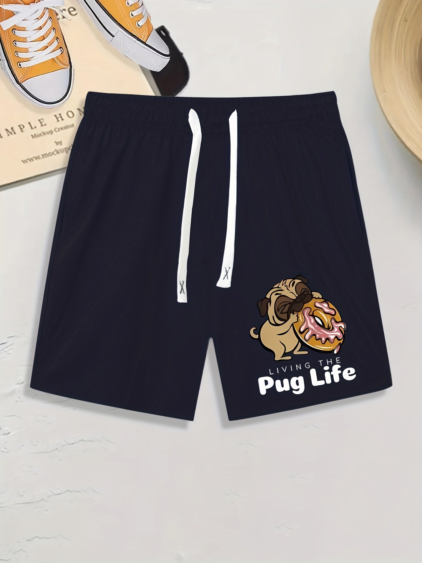 Men's Comfy Pug Life Print Drawstring Shorts for Summer