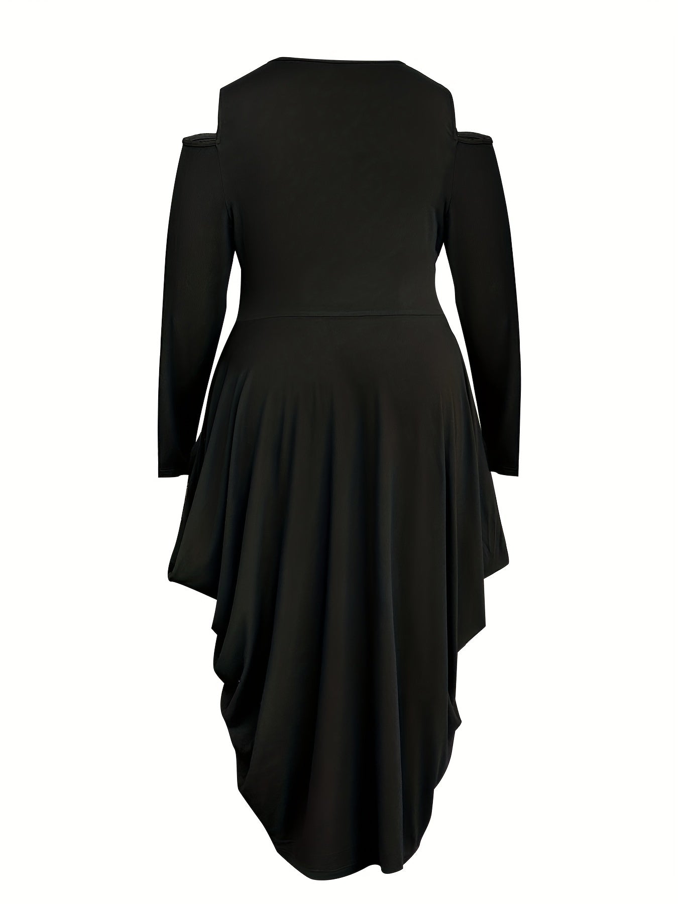 Sexy Maxi Dress Cold Shoulder Long Sleeve Round Neck Zipper Draped