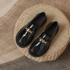 Metallic Decor Chunky Heel Loafers British Slip On Shoes