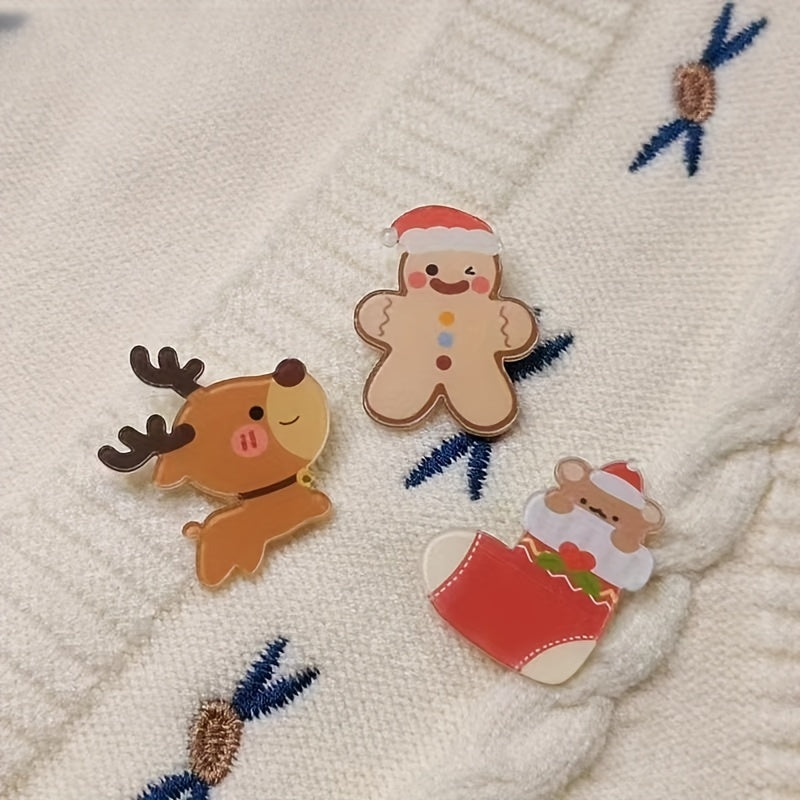 8pcs Cartoon Christmas Brooch Pin For Boys
