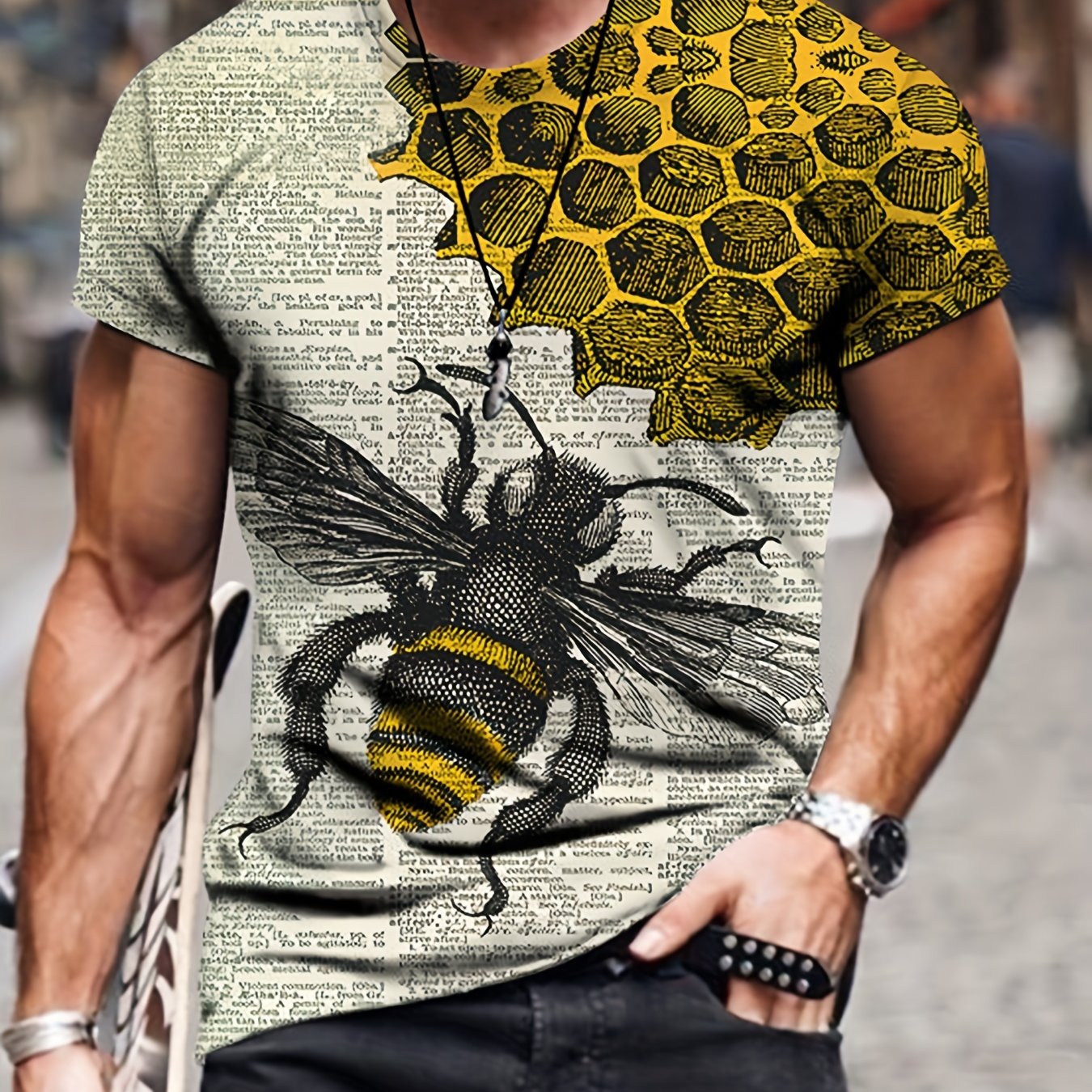 Men's Bee & Honeycomb Graphic T shirt - Outdoor Comfort