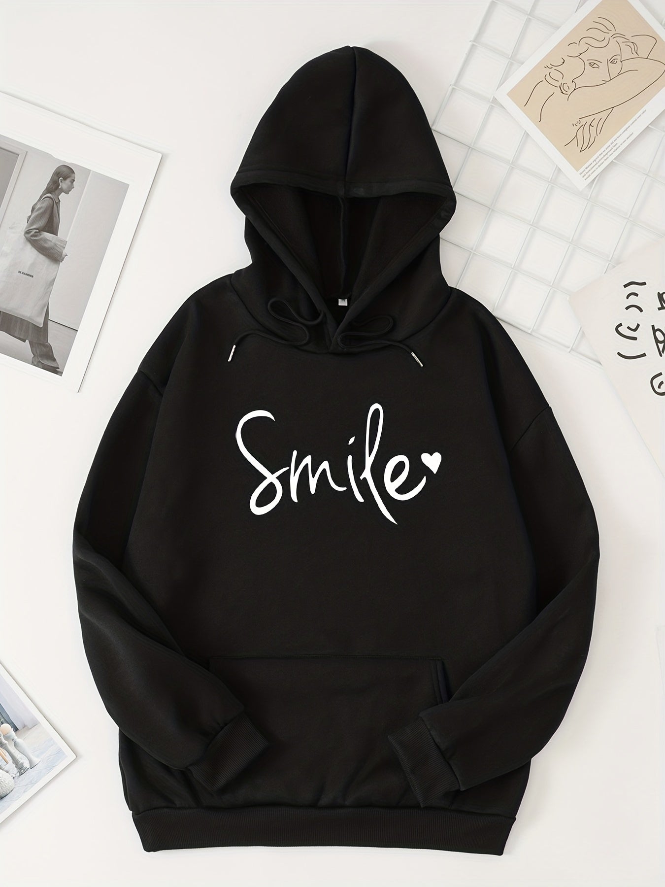 Letter Print Kangaroo Pocket Hoodie Casual Long Sleeve Drawstring Hoodies
