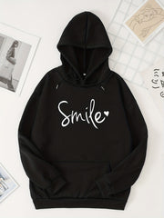 Letter Print Kangaroo Pocket Hoodie Casual Long Sleeve Drawstring Hoodies