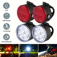 USB Rechargeable Bike Lights Set Waterproof LED Flashlight for Bicycle Cycling