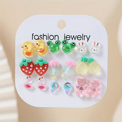 9 Pairs Teen Cartoon Charm Stud Earrings for Girls