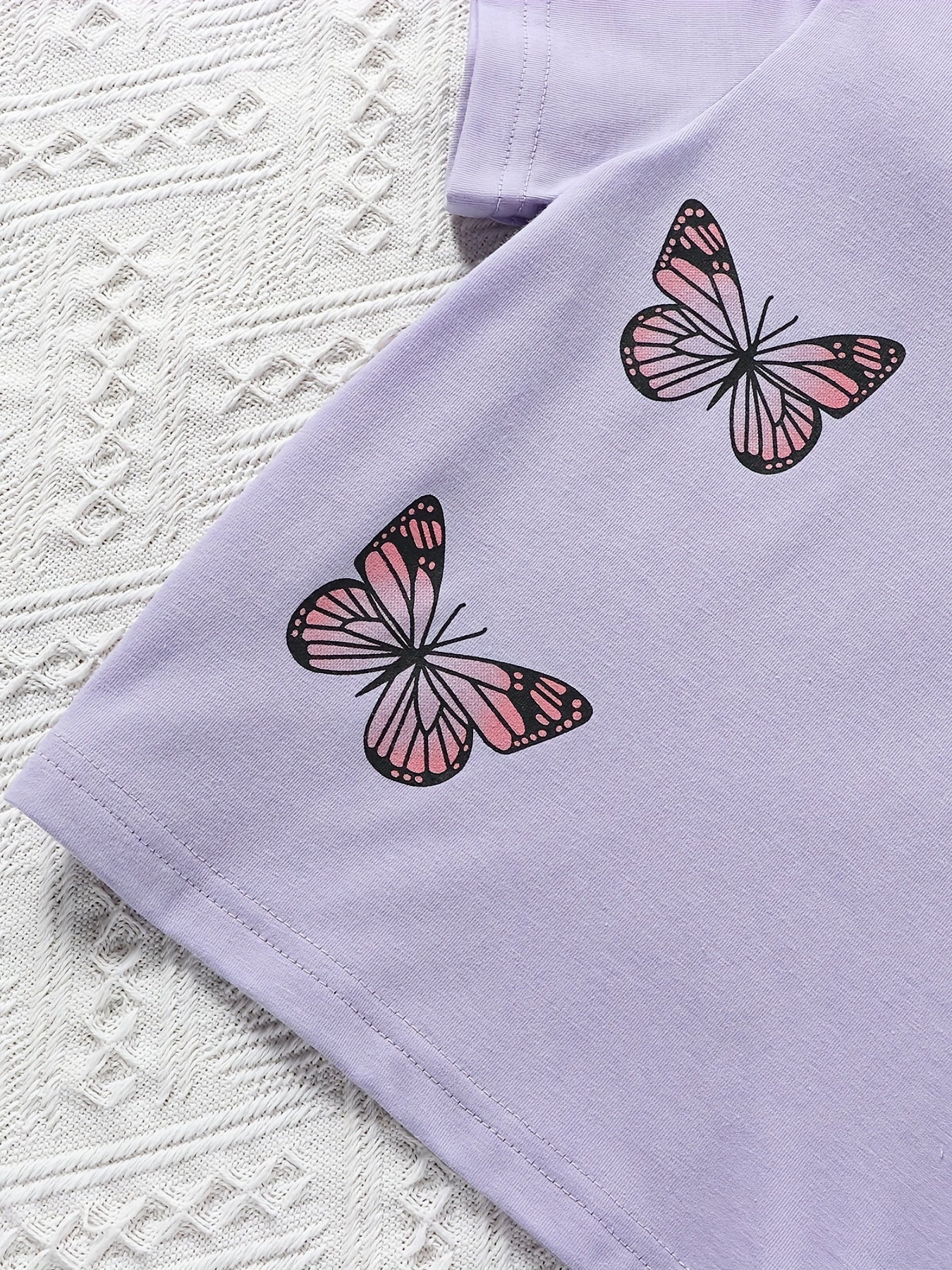 2pcs Toddler Girls Butterfly Embroidery T Shirt & Shorts Set