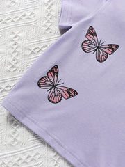 2pcs Toddler Girls Butterfly Embroidery T Shirt & Shorts Set