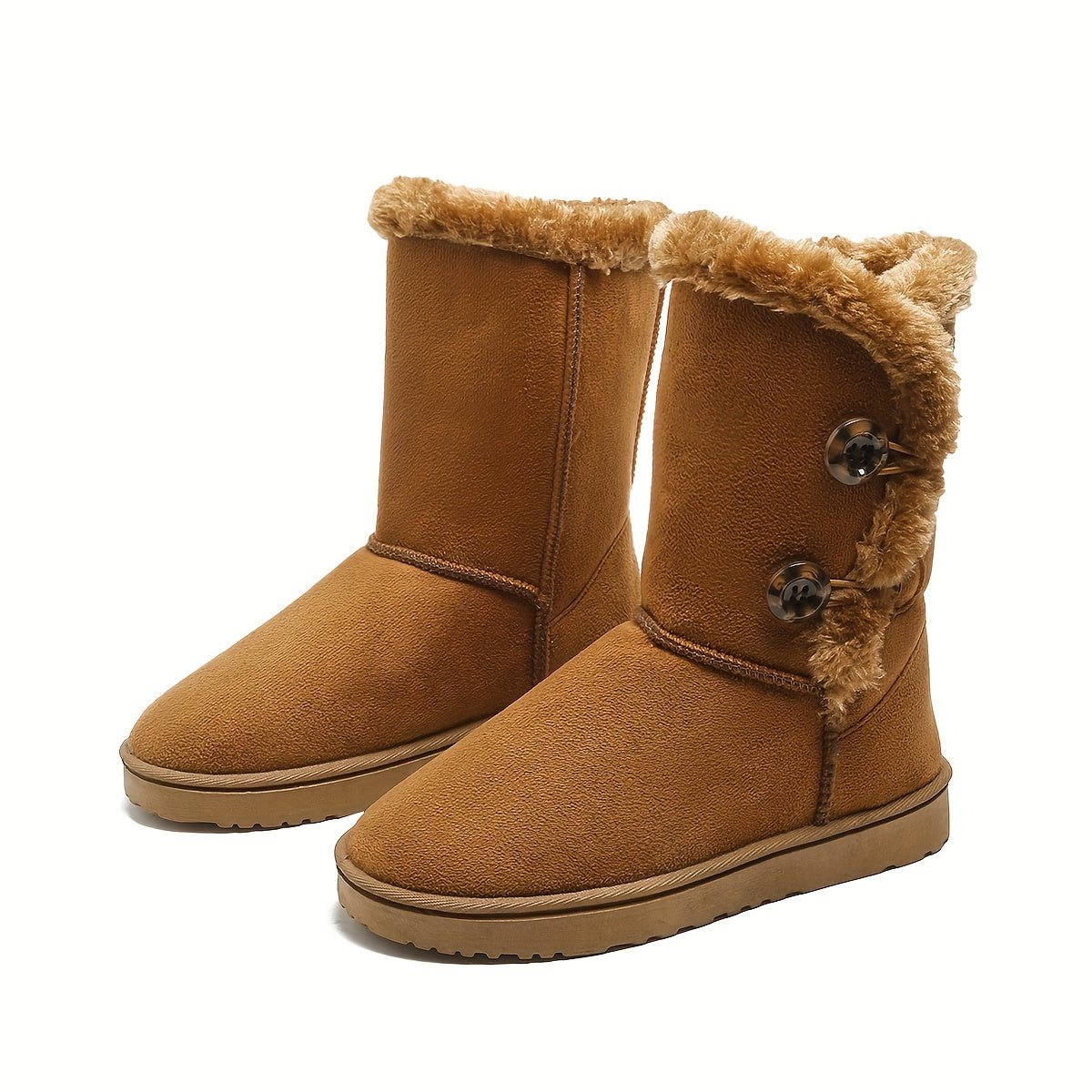 Women's Plush Lined Snow Boots Thermal Button Non Slip Shoes