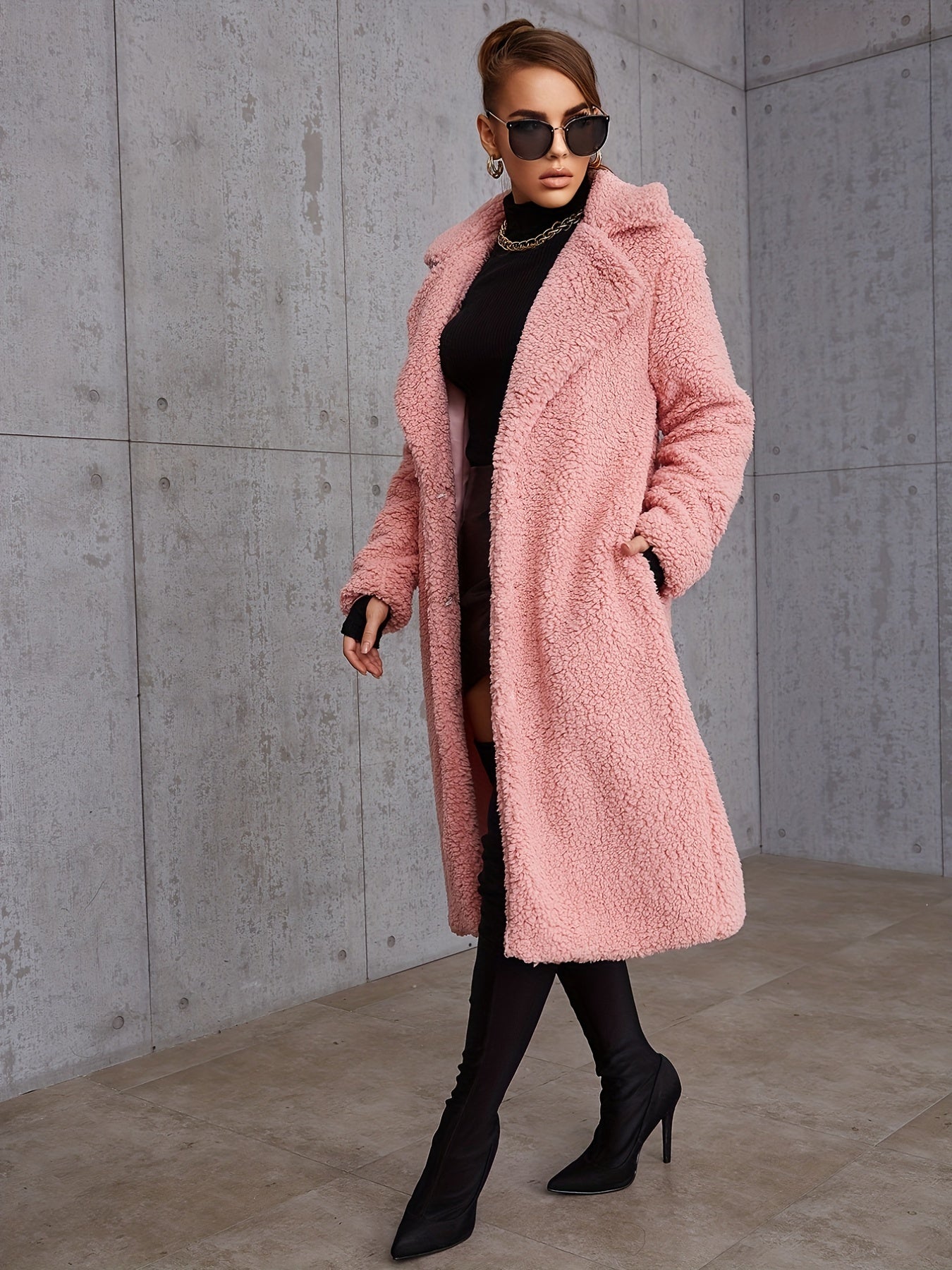 Plush Lapel Neck Coat for Winter Women's Outerwear