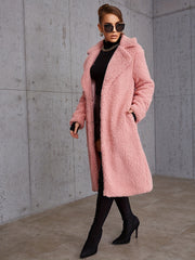 Plush Lapel Neck Coat for Winter Women's Outerwear