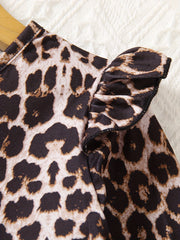 Girls 2pcs Leopard Print Long Sleeve Top & Pants Set Ruffle Casual Kids Clothes