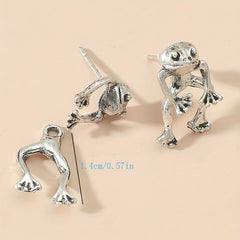 2 Vintage Silvery Frog Stud Earrings for Girls
