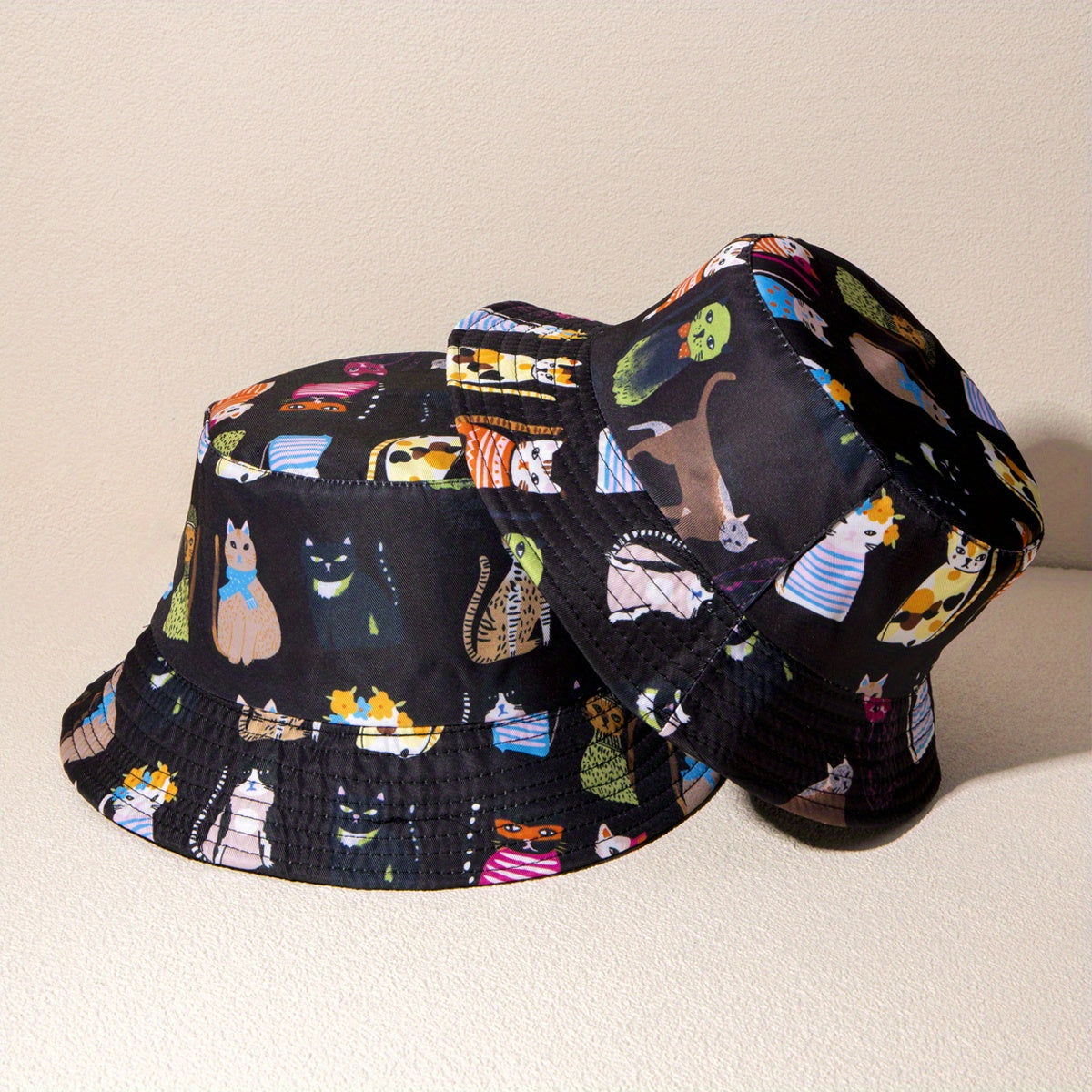 Cat Print Reversible Basin Hat Unisex Fisherman Cap