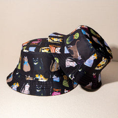 Cat Print Reversible Basin Hat Unisex Fisherman Cap