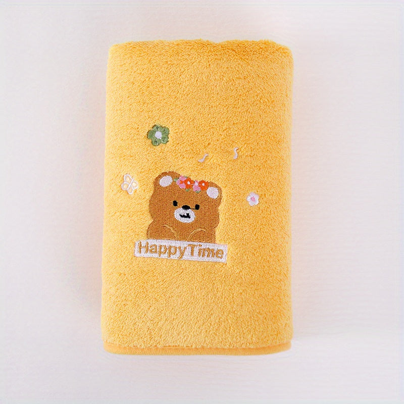 Cute Bear Embroidered Hand Towel, Quick Drying Coral Fleece Face Towel