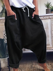 Solid Harem Pants Casual Elastic Waist Long Length Pants