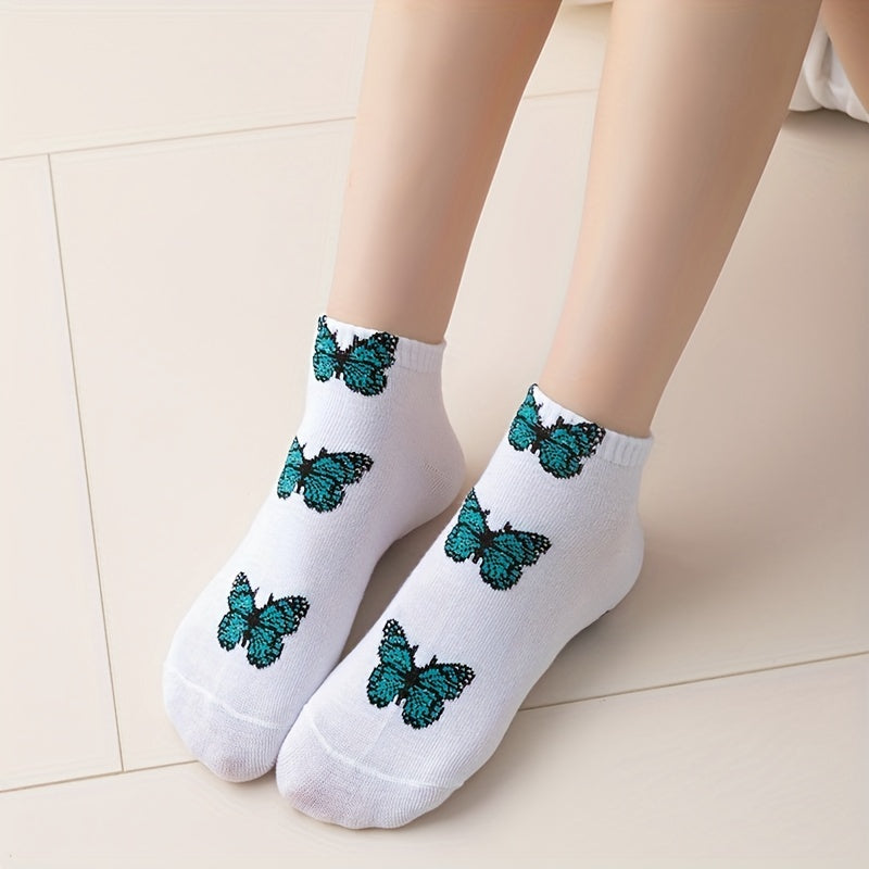5 Pairs Butterfly Print Low Cut Ankle Socks Women's Stockings