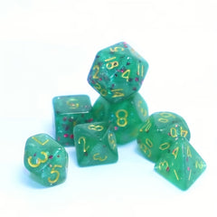 7pcs Mini Dice Game Set Green Glitter Polyhedral Role Play Game