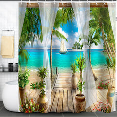 Seaside Courtyard Shower Curtain Summer Vacation Decoration