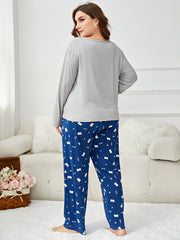 Cat Print Pajama Set Long Sleeve Top & Pants