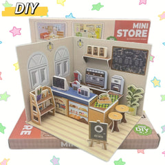 3D House Puzzle DIY Mini Kitchen Living Room Ice Cream Parlor Coffee Cake Set