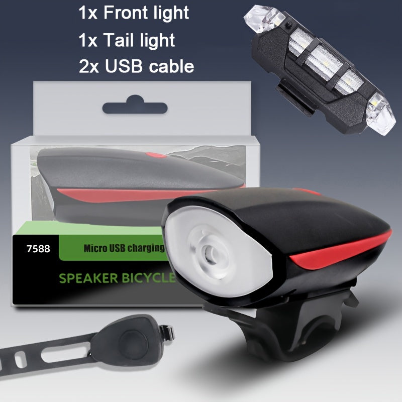 Waterproof USB Rechargeable Bike Lights LED Headlight Horn Bell Front Back Light