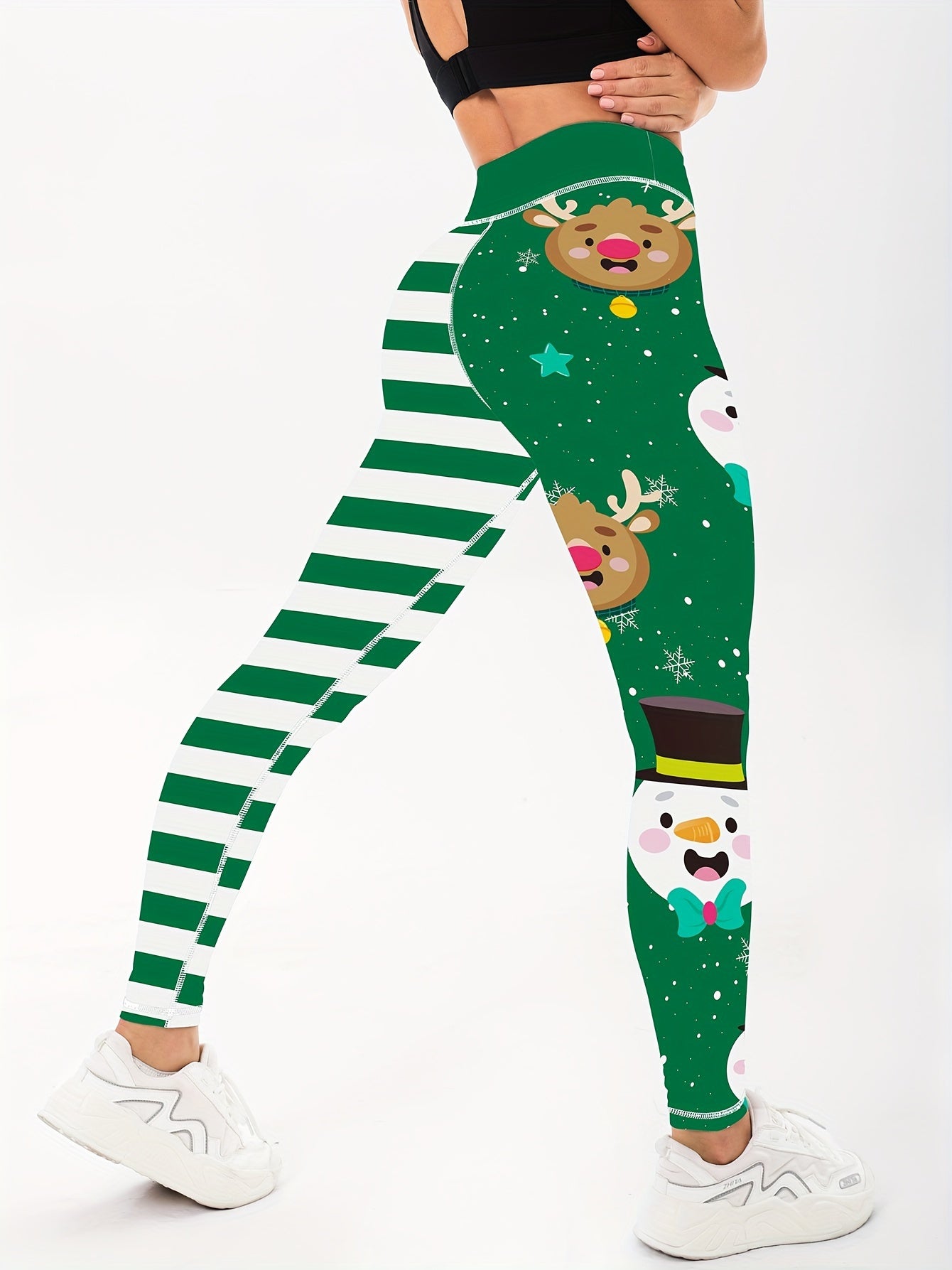 Christmas Snowflake Deer Print Leggings High Stretch Yoga Fitness Pants