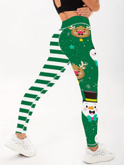 Christmas Snowflake Deer Print Leggings High Stretch Yoga Fitness Pants