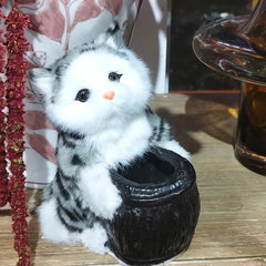 Cat Plush Desk Decoration with Pen Container
