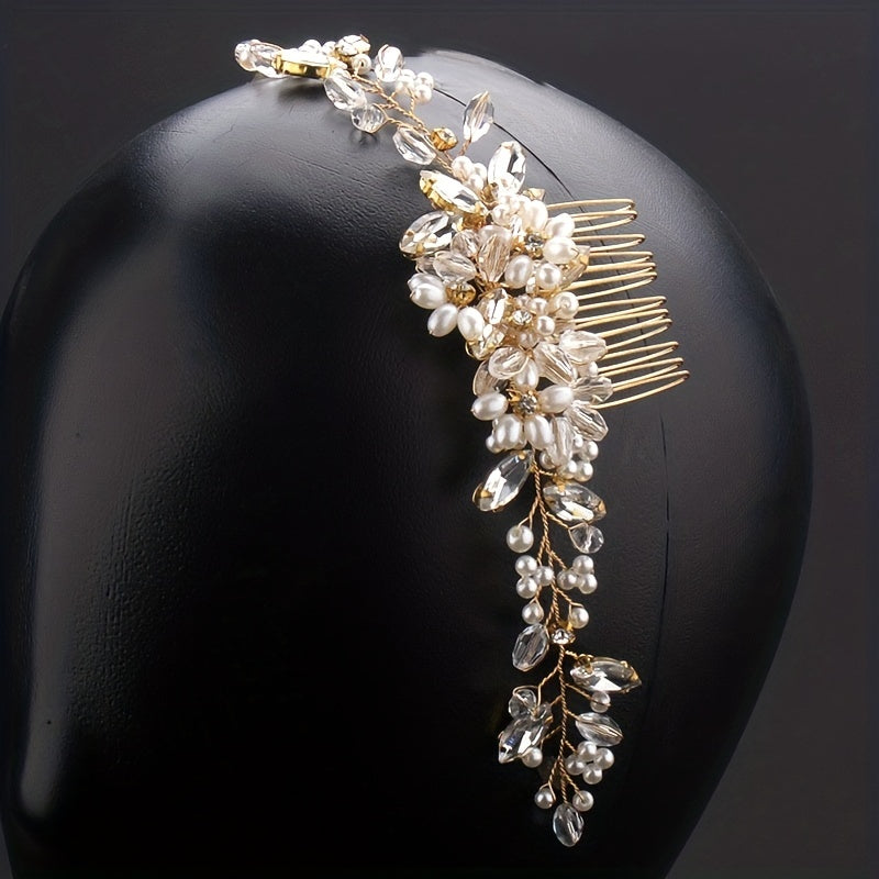 Pearl Flower Hair Comb Back Head Insert Comb Crystal Hair Comb