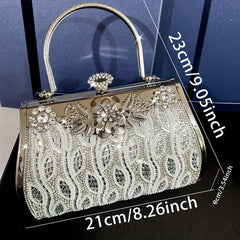 Silvery Pearl Evening Gift Bag Rhinestone Banquet Handbag