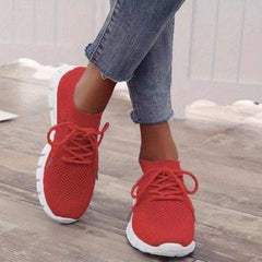Women's Knitted Sports Shoes Lightweight Lace Up Low Top Running Shoes