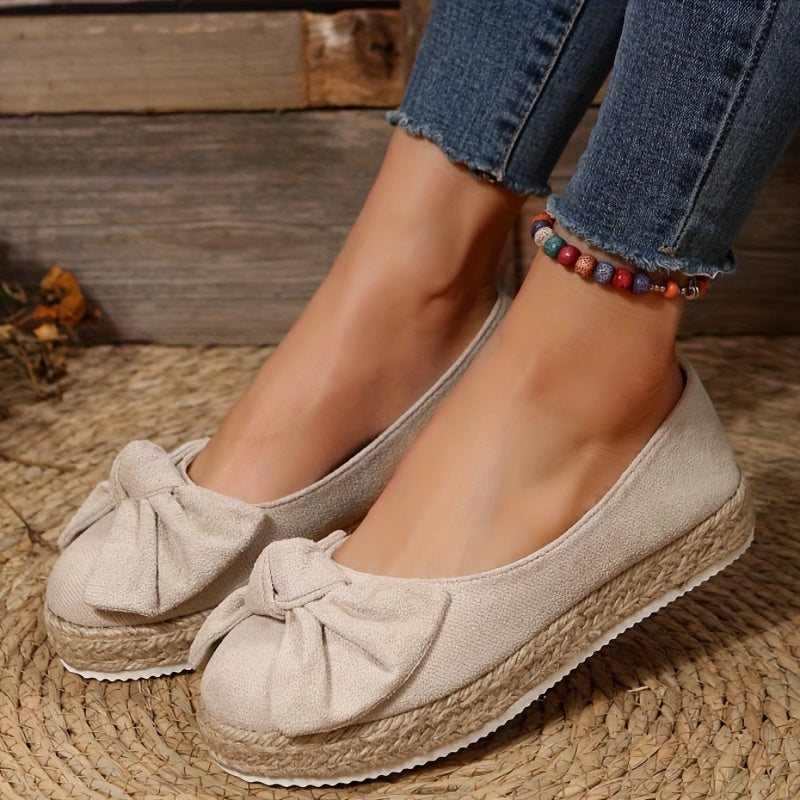 Women's Bowknot Slip On Low Round Toe Espadrilles Shoes
