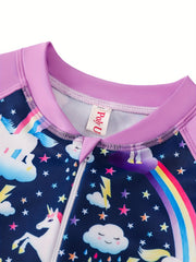 Pony Print Long Sleeve Girls' Swimsuit for Vacation
