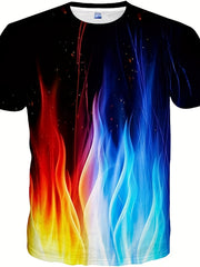 Men's Lightning & Flame Graphic T-shirt Active Stretch 3D Print Tee