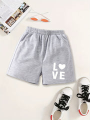 Girls LOVE Print Sweat Shorts Elastic Waist Work Out Shorts