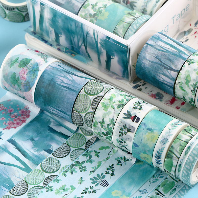 Green Leaves & Flowers Paper Adhesive Tape for DIY Scrapbook