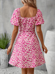 Floral Print Square Neck Dress Short Sleeve Spring Summer Women's Clothing
