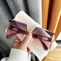 Y2K Oversized Square Sunglasses Gradient Lens Rimless Glasses UV400