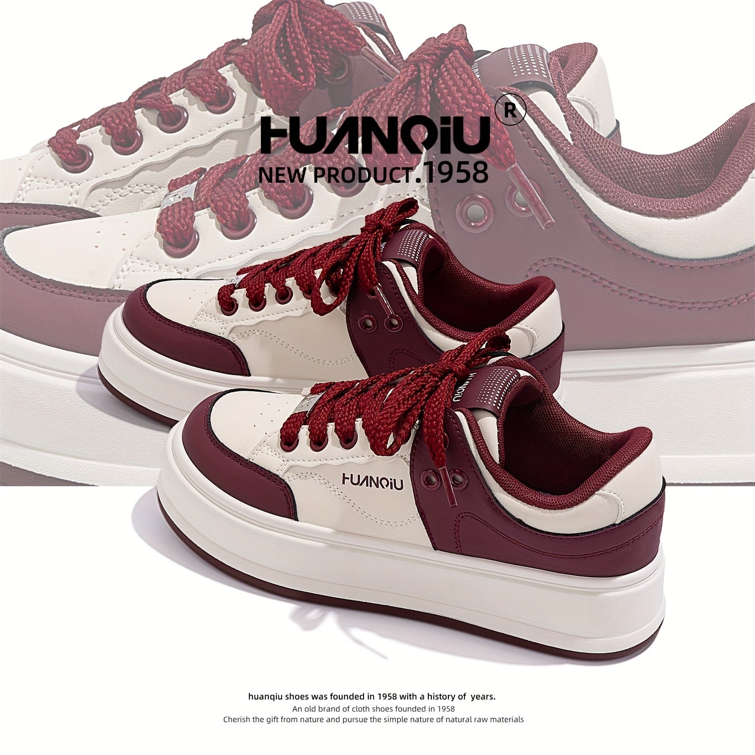 HUANQIU Women's Thick Sole Lace-up Sports Sneakers