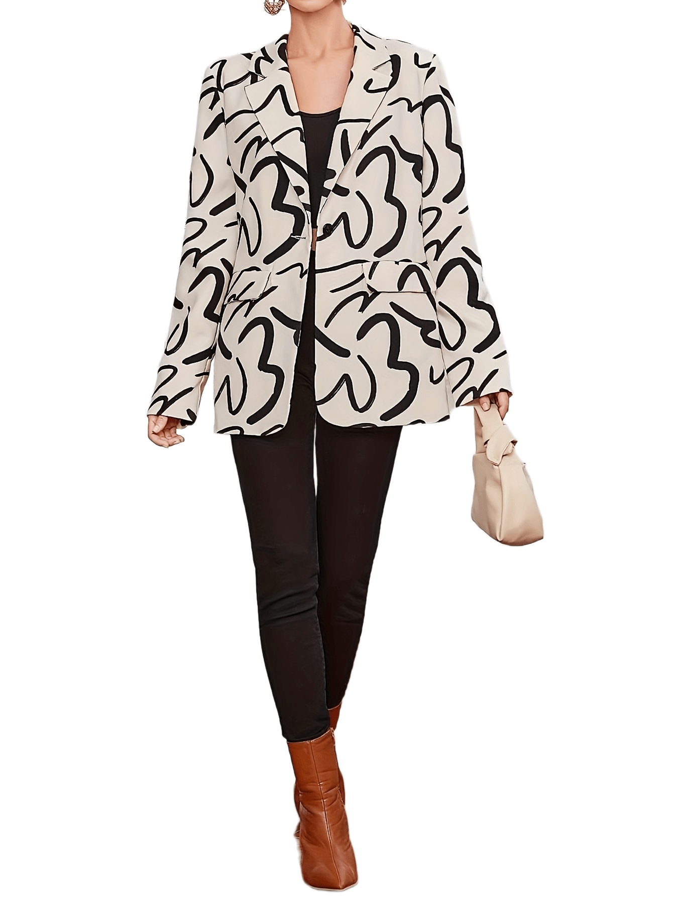 Casual Blazer Women's Plus Graffiti Print Lapel Collar Blazer