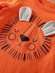 2pcs Baby Boys Lion Print Long Sleeve Onesie & Pants Set