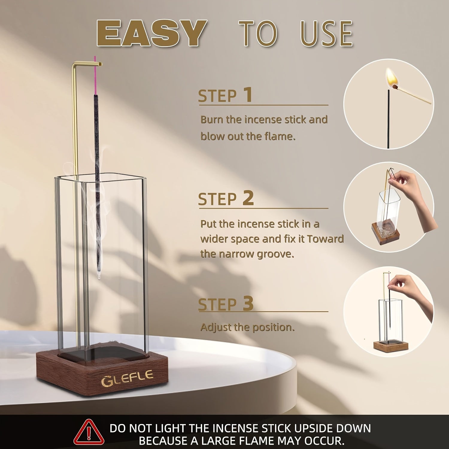 Wooden Aromatherapy Rack Modern Incense Burner with Glass Ash Catcher