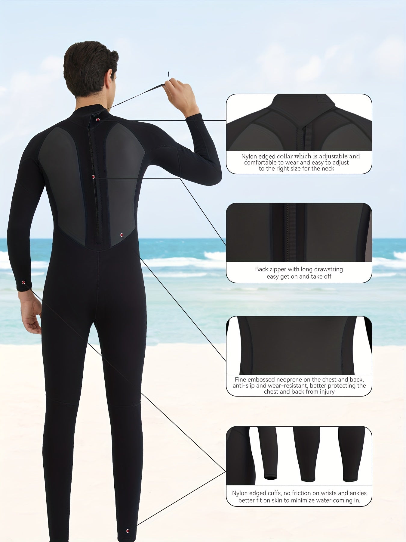Men's 3 2mm Neoprene Diving Suit Thermal Anti Jellyfish Wetsuit