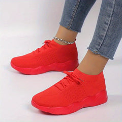 Women's Knit Sports Shoes Solid Lace Up Low Top Running Shoes