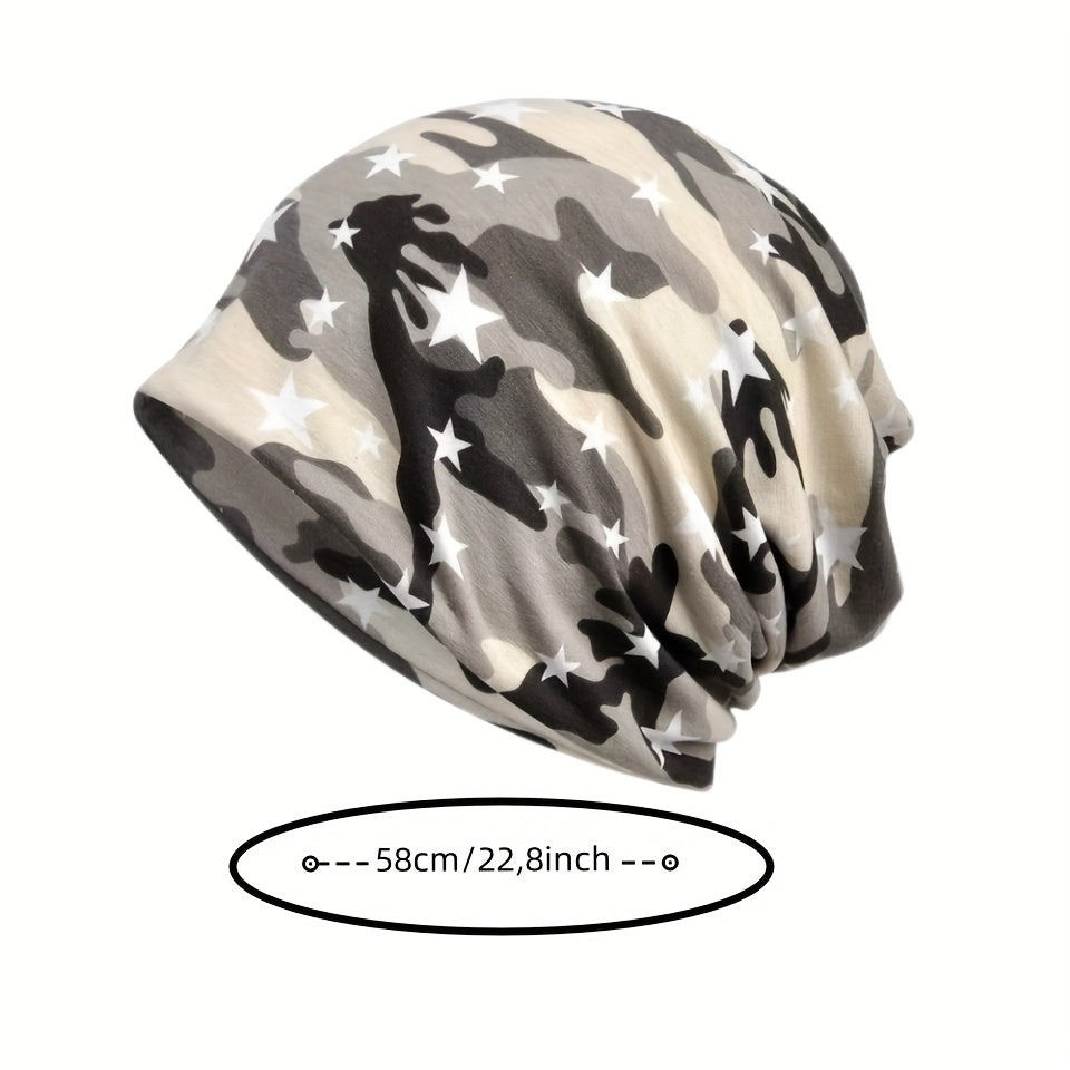Gray Camo Star Beanie Slouchy Skull Cap Hip Hop Headband