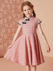 FOREST KIDS Vintage Plaid Cheongsam For Girls