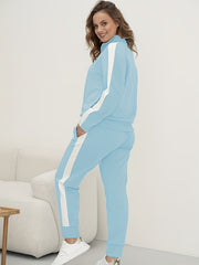 Sports Striped Zipper Coat & Pants Set